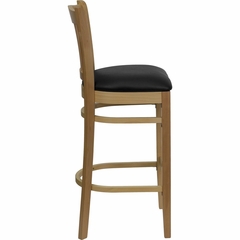 HERCULES Vertical Slat Back Natural Wood Bar Stool with Black Vinyl Seat - XU-DGW0008BARVRT-NAT-BLKV-GG