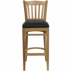 HERCULES Vertical Slat Back Natural Wood Bar Stool with Black Vinyl Seat - XU-DGW0008BARVRT-NAT-BLKV-GG