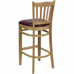 HERCULES Vertical Slat Back Natural Wood Bar Stool with Burgundy Vinyl Seat - XU-DGW0008BARVRT-NAT-BURV-GG
