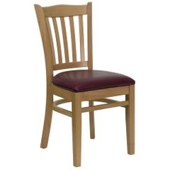 HERCULES Vertical Slat Back Natural Wood Chair with Burgundy Vinyl Seat - XU-DGW0008VRT-NAT-BURV-GG