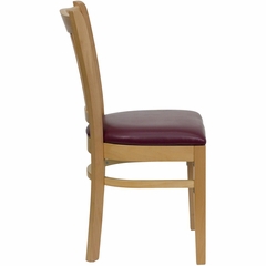 HERCULES Vertical Slat Back Natural Wood Chair with Burgundy Vinyl Seat - XU-DGW0008VRT-NAT-BURV-GG