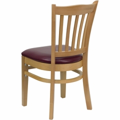HERCULES Vertical Slat Back Natural Wood Chair with Burgundy Vinyl Seat - XU-DGW0008VRT-NAT-BURV-GG