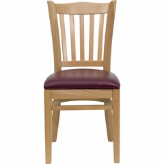 HERCULES Vertical Slat Back Natural Wood Chair with Burgundy Vinyl Seat - XU-DGW0008VRT-NAT-BURV-GG