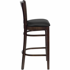 HERCULES Vertical Slat Back Walnut Wood Bar Stool with Black Vinyl Seat - XU-DGW0008BARVRT-WAL-BLKV-GG