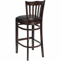 HERCULES Vertical Slat Back Walnut Wood Bar Stool with Black Vinyl Seat - XU-DGW0008BARVRT-WAL-BLKV-GG
