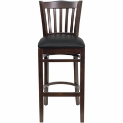 HERCULES Vertical Slat Back Walnut Wood Bar Stool with Black Vinyl Seat - XU-DGW0008BARVRT-WAL-BLKV-GG