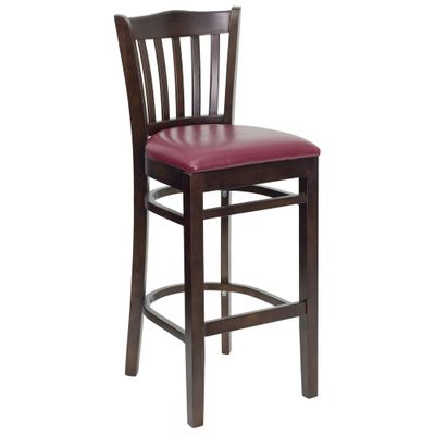 HERCULES Vertical Slat Back Walnut Wood Bar Stool with Burgundy Vinyl Seat - XU-DGW0008BARVRT-WAL-BURV-GG