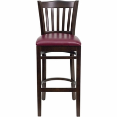 HERCULES Vertical Slat Back Walnut Wood Bar Stool with Burgundy Vinyl Seat - XU-DGW0008BARVRT-WAL-BURV-GG