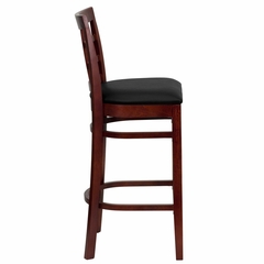 HERCULES Window Back Wood Restaurant Bar Stool - Black Vinyl Seat, Mahogany Finish - XU-DGW0007BARWIN-MAH-BLKV-GG