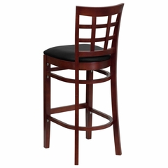HERCULES Window Back Wood Restaurant Bar Stool - Black Vinyl Seat, Mahogany Finish - XU-DGW0007BARWIN-MAH-BLKV-GG
