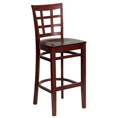 HERCULES Window Back Wood Restaurant Bar Stool - Mahogany Finish - XU-DGW0007BARWIN-MAH-GG