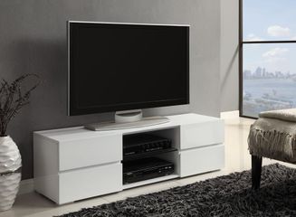 High Gloss White TV Stand with Glass Shelf - 700825