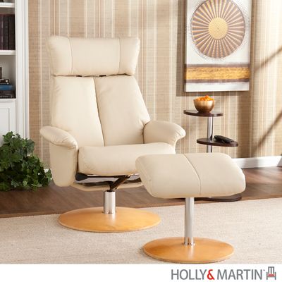 Holly & Martin Bennett Leather Recliner and Ottoman - French Vanilla