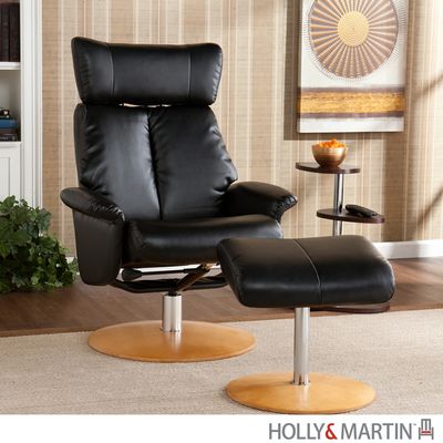 Holly & Martin Bennett Leather Recliner and Ottoman - Shimmer Black