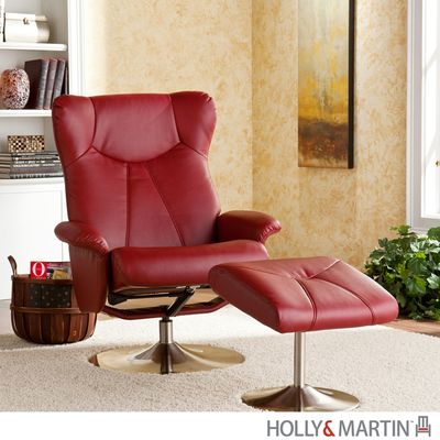 SEI Recliner and Ottoman - Brick Red Bonded Leather