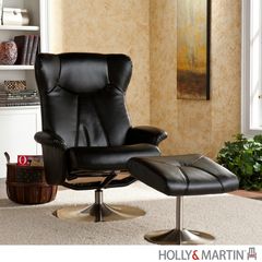 Holly & Martin Brayden Leather Recliner and Ottoman - Shimmer Black
