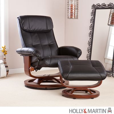 SEI Recliner and Ottoman - Black Bonded Leather, U-Base