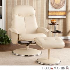 Holly & Martin Naomi Bonded Leather Recliner & Ottoman - French Vanilla