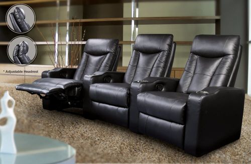 Home Theater Seating - 4 Seater in Black Leather Match - Coaster