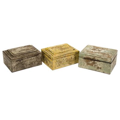 Kanan Wood Boxes In Distressed Painted Finishes (Set of 3) - IMAX - 73018-3