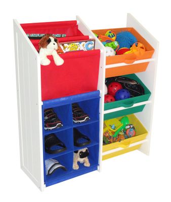 Kids Super Storage with 3 Primary Color Bins, Book Holder and 6-Slot Cubby - RiverRidge - 02-040