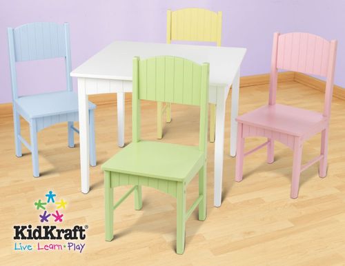 Kids Table and Chair Set - Nantucket Table and 4 Pastel Chair Set - KidKraft Furniture - 26101