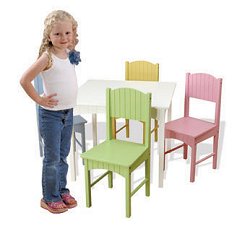 Kids Table and Chair Set - Nantucket Table and 4 Pastel Chair Set - KidKraft Furniture - 26101