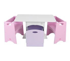 Kids Table and Chair Set - White Table with Pastel Benches - KidKraft Furniture - 26162