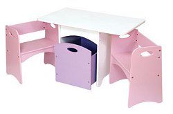 Kids Table and Chair Set - White Table with Pastel Benches - KidKraft Furniture - 26162