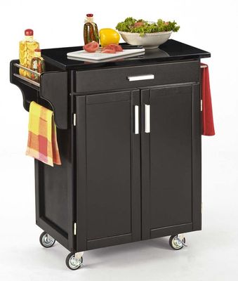 Kitchen Cart - Black Wood Cart with Black Granite Top - Home Styles - 9001-0044