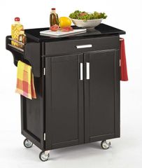 Kitchen Cart - Black Wood Cart with Black Granite Top - Home Styles - 9001-0044