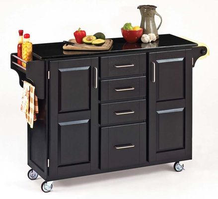 Kitchen Cart - Black Wood Cart with Black Granite Top - Home Styles - 9100-1044