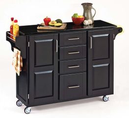 Kitchen Cart - Black Wood Cart with Black Granite Top - Home Styles - 9100-1044