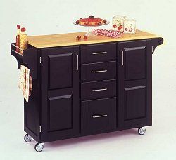 Kitchen Cart in Black with Wood top - 91001041