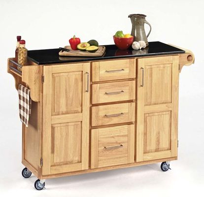 Kitchen Cart - Natural Wood Cart with Black Granite Top - Home Styles - 9100-1014