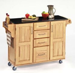 Kitchen Cart - Natural Wood Cart with Black Granite Top - Home Styles - 9100-1014