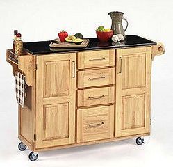 Kitchen Cart - Natural Wood Cart with Black Granite Top - Home Styles - 9100-1014