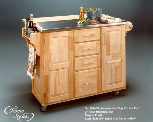 Kitchen Cart with Stainless Steel Top and Wood Breakfast Bar - 5086-95
