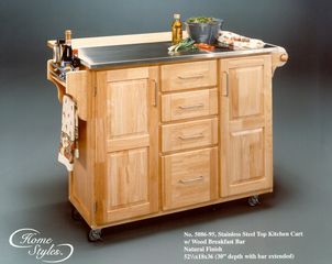 Kitchen Cart with Stainless Steel Top and Wood Breakfast Bar - 5086-95