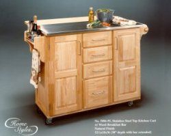 Kitchen Cart with Stainless Steel Top and Wood Breakfast Bar - 5086-95