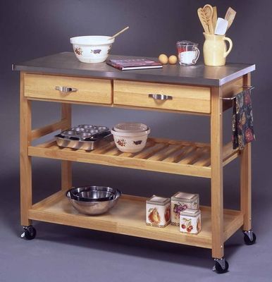 Kitchen Cart with Wood and Stainless Steel Top in Natural Finish - 5217-95