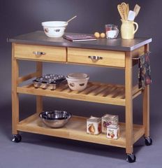 Kitchen Cart with Wood and Stainless Steel Top in Natural Finish - 5217-95