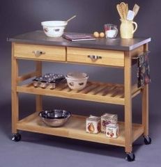 Kitchen Cart with Wood and Stainless Steel Top in Natural Finish - 5217-95