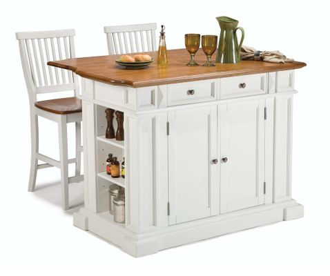 Kitchen Island and Two Stools in White / Oak - Home Styles - 5002-948