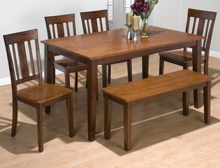 Kura Espresso and Canyon Gold Rectangle Table Set with 4 Chairs and Bench - 875-60