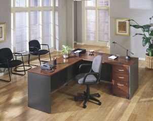L-Shaped Desk with Pedestal - Series C Hansen Cherry Collection - Bush Office Furniture - WC24424-26-90