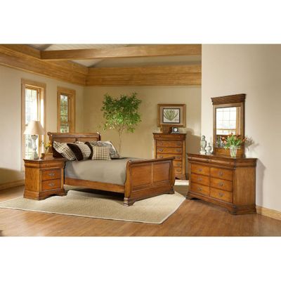 Lafayette 5 Piece Sleigh Bedroom Set American Oak - Largo - LARGO-WG-B4350-SLEIGH-5PC-SET