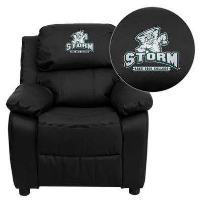 Lake Erie College Storm Embroidered Leather Kids Recliner - BT-7985-KID-BK-LEA-41044-EMB-GG
