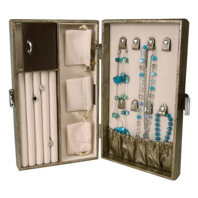 Large Contour Jewelry Box in Bronze Textured Faux Leather - Vivienne - Jewelry Boxes by Mele - 0062942M