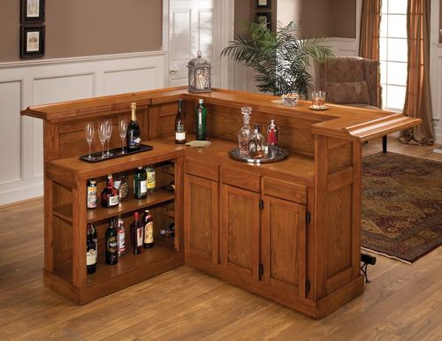 Large Oak Bar with Side Bar - 62576AXOAK